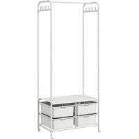 Perchero Zapatero con Ruedas para Recibidor con 8 Ganchos 4 Cestas para Zapatos y Marco de Acero 63x37x153 cm Blanco