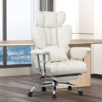 Xhomrattan - Chaise de bureau ergonomique avec repose-pieds – Dossier inclinable 90-135° – Revêtement cuir synthétique – Capacité 150 kg – Blanc