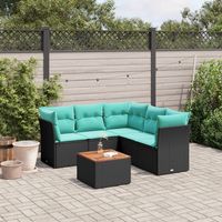vidaXL 6 Piece Garden Sofa Set with Cushions Black Poly Rattan (US only)
