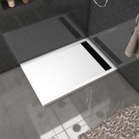 receveur en acrylique blanc 80x120x4 cm + grilles linéaires chrome et noire - whiteness ii