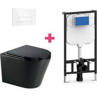 Hänge-WC TURIN Komplett-Set schwarz mit rechteckiger weißer Drückerplatte
