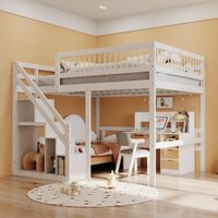 Pergar – Lit mezzanine 2 places en bois massif blanc – Dimensions 140x200 cm – Escalier avec rangement – Idéal pour chambre enfant