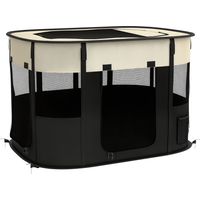 Parc pliable pour chien, chat et petits animaux, en tissu Oxford blanc crème et noir, avec sac de rangement, dimensions 94 x 74 x 60 cm.
