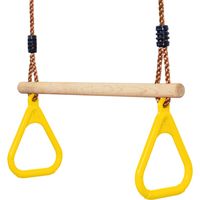 Kinder Holz Trapeze Schaukel mit Kunststoff Turnringe, Aufhängen belastbar bis 150KG, Schaukel Outdoor Kinder, Kinderholz Trapeze Schaukel für Garten Indoor Outdoor, Gelb