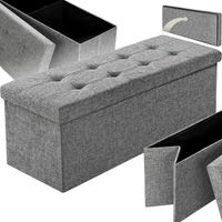 Banc tabouret coffre de rangement pliable polyester gris clair