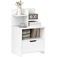 Mesita de noche moderna – Cajón y estantes – Para salón/dormitorio – 45 x 35 x 73 cm – Blanca
