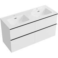 Waschtischunterschrank Bernstein LAVOA 120 cm mit Doppelwaschbecken - Badmöbelfarbe Weiß matt, Waschbecken Weiß glänzend, Griff Anthrazit matt