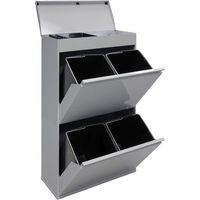 ARREGUI Top Cubo de basura y reciclaje de acero de 4 cubos con bandeja superior multiusos, mueble de reciclaje, 4 x 17 L (68 L) Gris CR622-B