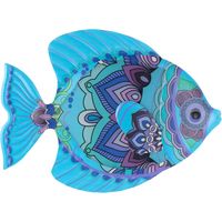 Décoration murale en métal bleu représentant un poisson coloré pour le jardin
