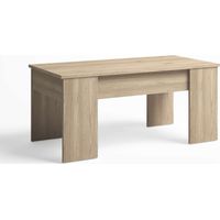 Table basse relevable chêne clair mélamine 100x50 cm – Réglable en hauteur – Espace de rangement intérieur – Design moderne – Ventamueblesonline