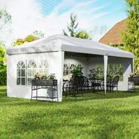 Carpa Plegable 6x3 m avec 4 Côtés Démontables Abri de Jardin avec 4 Fenêtres Visibles et Sac de Transport Blanc