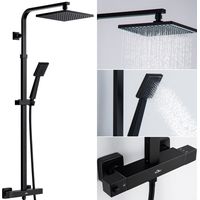Auralum Schwarz Duschsystem mit Thermostat, Duscharmatur Duschset mit Regendusche, Handbrause und höhenverstellbar Duschstange