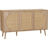 sweeek - Skandinavisches Sideboard mit Holzdekor und abgerundetem Rattan-Geflecht 3 Türen B 120 cm