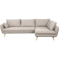 Sofá nórdico chaise longue a la derecha 5 plazas de tela beige natural y madera clara CREEP