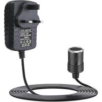 240V to 12V Car Power Adapter, UK 3-Pin Mains to 12V DC Socket Converter, 24W AC to DC Adapter for Dash Cams, Coolboxes, Car Fans, Small Appliances and Low-Power Automotive Devices