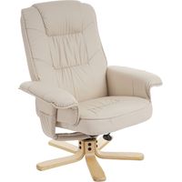 HHG – Fauteuil relax similicuir crème – Dossier réglable – Rembourrage épais – Poche latérale pour télécommande – 360° de rotation