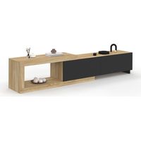 Ausziehbares TV-Möbel 140-200 cm RAPHAEL 2 Türen aus Holz und Schwarz