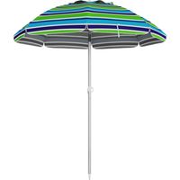 Parasol de plage multicolore Ø178x205 cm avec inclinaison 45° et hauteur réglable, protection solaire portable extérieure
