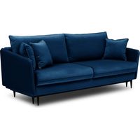 Selsey 3-Sitzer Schlafsofa Schlafcouch Volio Bettkasten dunkelblau hydrophober Samt mit schwarzen Beinen