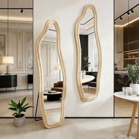 Miroir sur pied mural 160x50 cm - forme dauphin - velours jaune - verre trempé HD