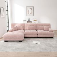 Canapé d'Angle Modulaire 3 Places - 313x145x81cm - Design Cloud Moelleux XXL avec Poufs et Coussins - en Chenille Rose