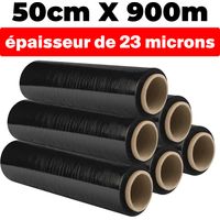 Europalamp – Lot de 6 rouleaux film étirable noir opaque 50cm x 900m – Épaisseur 23 microns – Résistance élevée à la traction – Pour protection colis et palettes