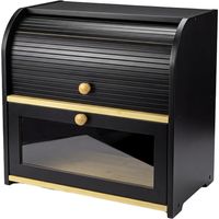 Bread Box, 2-Tier Large Capacity Roll Top, Black Bamboo, Acrylic Door