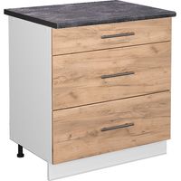 Meuble cuisine Fame-Line, Chêne de force doré, 80 cm avec 3 tiroirs, PT Anthracite, Vicco
