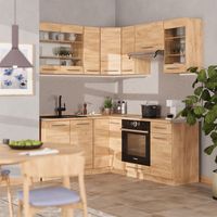 Cuisine en angle Fame-Line, Chêne de force doré, 190x60cm , PT Anthracite, Vicco