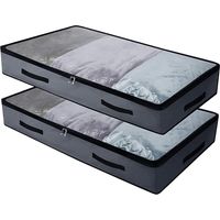 Set mit 2 transparenten Aufbewahrungstaschen für unter das Bett, Organizer für Schuhe und Kleidung, 97 x 45 x 14 cm, Oxford-Gewebe & PVC, faltbar und waschbar (Beige)