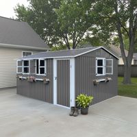 Abri de Jardin 10m² en Acier Galvanisé Gris, Remise à Outils Extérieur Étanche avec Double Porte Verrouillable et 3 Fenêtres