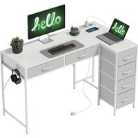 Escritorio Esquinero Reversible con 6 Cajones 126x48 cm con Toma de Corriente Puerto de Carga USB y USB-C Blanco