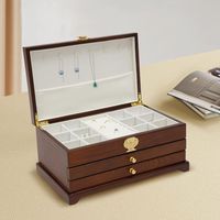 Ladies Jewellery Box with Lid and 2 Drawers for Rings, Earrings, Necklaces, Dark Brown, 31.519.414.5cm