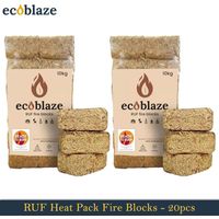 Ecoblaze RUF Heat Pk 24 Briquettes 2x10kg Bag for Wood Burner, Pizza Oven & BBQ