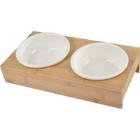Hundenapf aus Keramik, Ø 16 cm, mit Bambus-Ständer