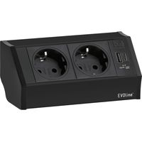 Evoline V-Dock Steckdosenelement 2xSchuko, USB-A + C Charger schwarz - Tischsteckdose, 2 Schukosteckdosen, 1 USB-A- + 1 USB-C-Charger, schwarz, max. 3500W, 1 Stück