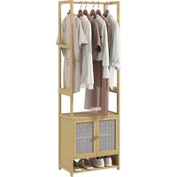 Perchero de Bambú con Armario Zapatero Barra para Colgar Estante Ajustable para Entrada Pasillo 53x31x168 cm Natural