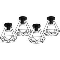 Plafoniera Soffitto, Industriale Stile Lampada da Soffitto in Metallo, Illuminazione con Ø20cm Gabbia Diamante Attacco E27 Nero 4 Pezzi