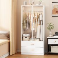 Zweiflügeliger Kleiderschrank 80x50x127 cm - mit Schubladen und Kleiderstange - Glasplatte - Automatische LED-Beleuchtung - Weiß