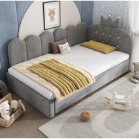 Bett 90x200 Bettgestell mit Ausziehbett Samt Grau HAVRYA