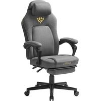 SONGMICS HOME Fauteuil Gaming, Chaise de Bureau Ergonomique avec Repose-pieds, Chaise Gamer avec Appui-tête, Coton-lin, Hauteur Réglable, Gris Tourterelle