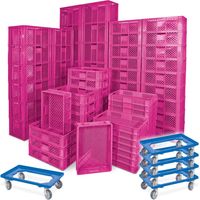 BRB 78 Stück Stapelkörbe/Bäckerkästen in 5 Größen, Grundmaß LxB 600x400 mm, H 90 mm, 150 mm, 240 mm, 320 mm, 410 mm, + 5x Transportroller blau (pink)