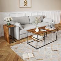 JOOKGBD-Table Basse 105x52x48.5cm,Lot de 2 Table Basses Rectangulaires,gigogne carrée avec Espace de Rangement,Table d'appoint de Salon,Table de Canapé en Bois,pour Salon,Chambre à Coucher,Brun
