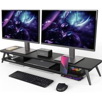 Fenge Dual Monitorständer mit Telefon/Pad Halter, 2 Etagen Groß Multifunktionaler Computer Laptop Bildschirm Riser 108x23,5x14,5cm Schwarz