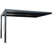Concept-Usine – Pergola bioclimatique 4x3m adossée en aluminium noir – Lames orientables en acier galvanisé – Superficie 12 m² – Montage facile