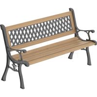 3-Sitzer Gartenbank mit Holzlatten und Gusseisenbeinen, Outdoor-Sitzmöbel, Braun