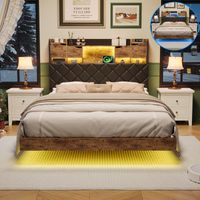 Bett 140x200cm,Floating Bed Frame mit LED-Beleuchtung und USB/Type-C,Polsterbett Doppelbett Jugendbett mit Lattenrost,PU-Gewebe,Schwarz