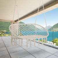 Hamac à bascule de jardin et maison à 2 places en macramé blanc crème