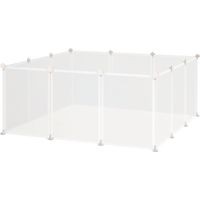 PawHut Valla para Mascotas, Jaula Modular, Recinto Interior de Plástico Transparente con 12 Paneles, 24 Conectores, para Cobayas, 105x105x45 cm, Blanco