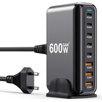 Bloc chargeur USB-C GaN 600W 8 ports - Station de charge rapide hub, compatible avec laptop, iPad, iPhone 17 Pro Max, Pixel, DELL, MacBook Pro/Air, Galaxy S25, Steam Deck, adaptateur USB-C 140W pour A